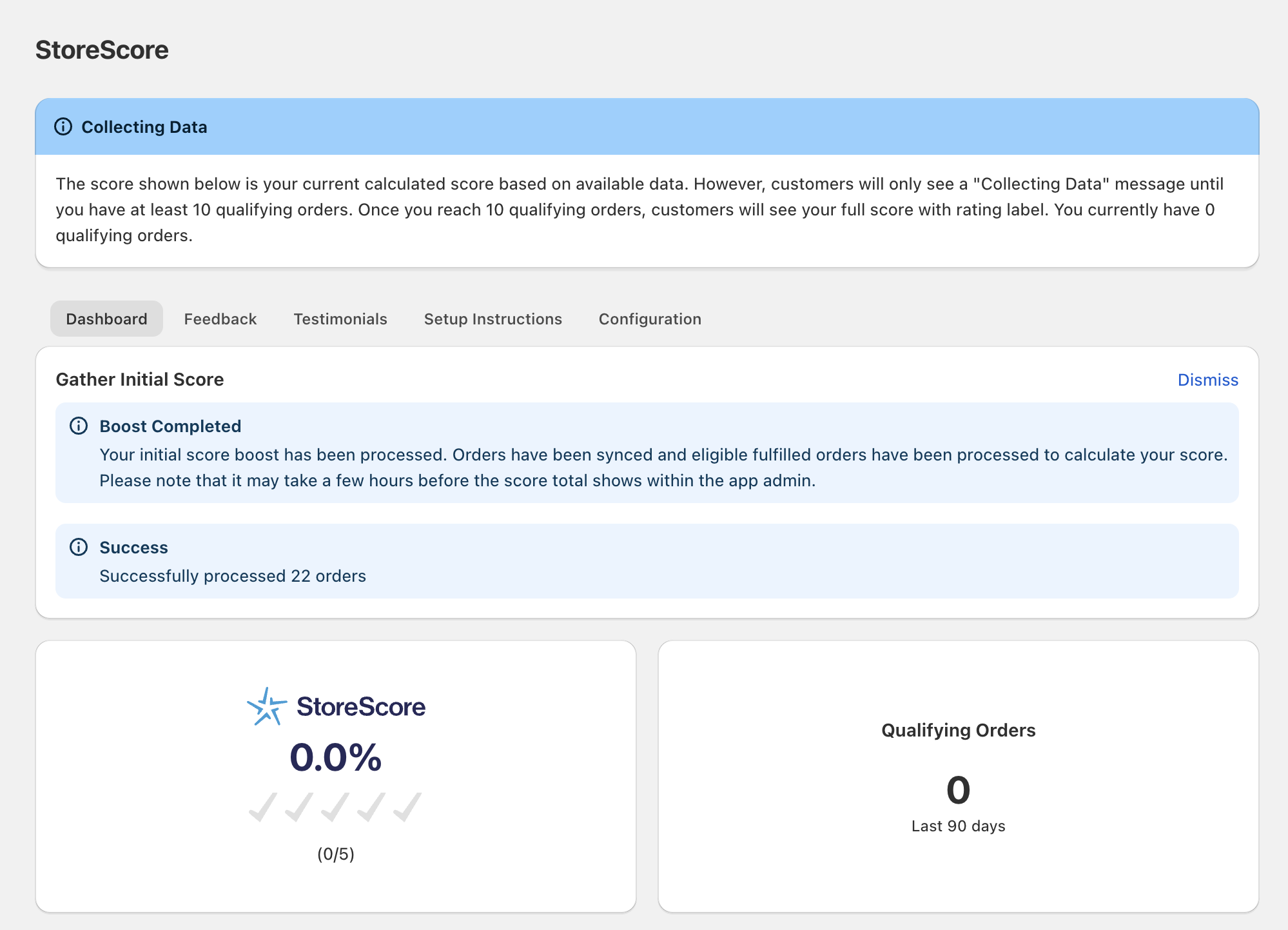 StoreScore dashboard showing the confirmation message with scheduled invitations